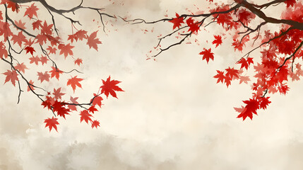 Red Maple Leaves on the Branches: Red maple leaves still attached to their branches, highlighting their vivid autumn colors.