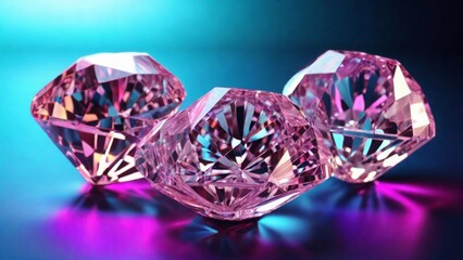 White shiny diamonds in neon light background 
