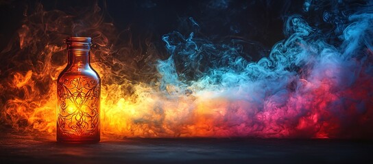 A stunning image of a glass bottle emitting colorful smoke, perfect for promoting mental health awareness and events, especially on Mental Health Day.