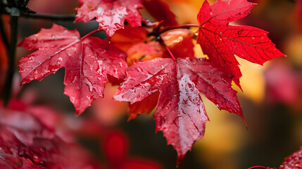 Red Maple Leaves on the Branches: Red maple leaves still attached to their branches, highlighting their vivid autumn colors.