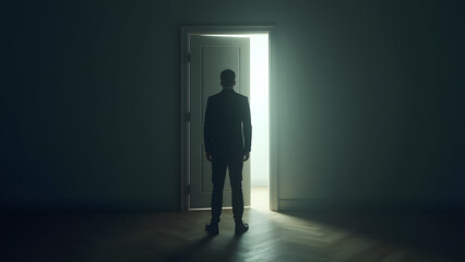 Fototapeta premium Open Door to Possibilities: A Mysterious Scene of Someone with an Open Door Inviting Exploration