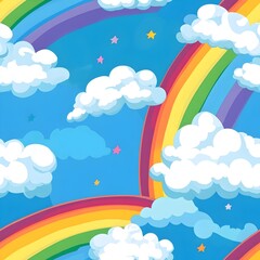 Fototapeta premium Sky rainbow clounds with seamless pattern
