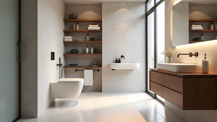 Elegance and Comfort: A Beautifully Crafted Modern Bathroom Showcasing Design Elements