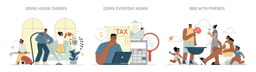 one day of builder. Flat Vector Illustration