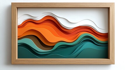 Obraz premium Abstract Paper Cut Art in Wooden Frame Modern Wall Decor Interior Design