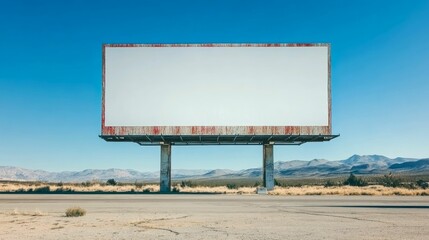 Obraz premium A blank billboard stands in a desert landscape under a clear blue sky.