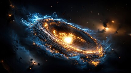 Abstract Galaxy Spiral with Blue and Orange Glow Cosmic Background