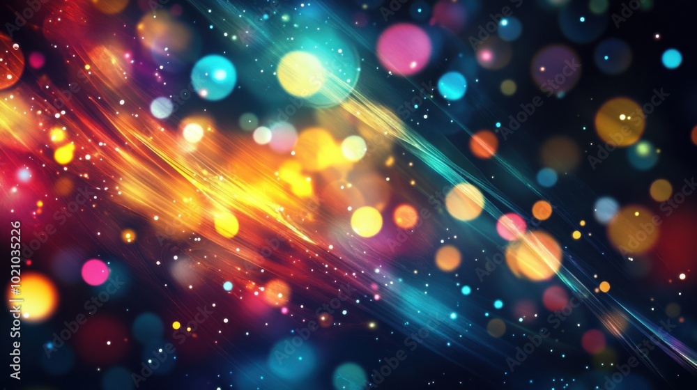 Poster vibrant abstract background featuring colorful lens flares and light effects, creating dynamic and e