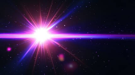 Fototapeta premium bright lens flare with blue and purple light radiates across dark cosmic background, creating stunning visual effect that evokes sense of wonder and mystery