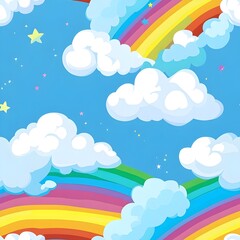Fototapeta premium Sky rainbow clounds with seamless pattern