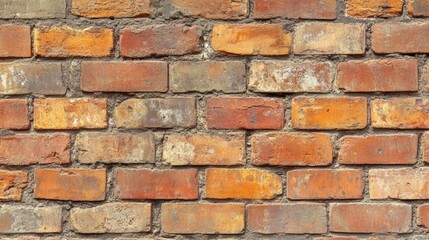 Obraz premium Rustic Red Brick Wall, expansive view of weathered red brick masonry, showcasing texture and character, perfect for backgrounds in design and creative projects
