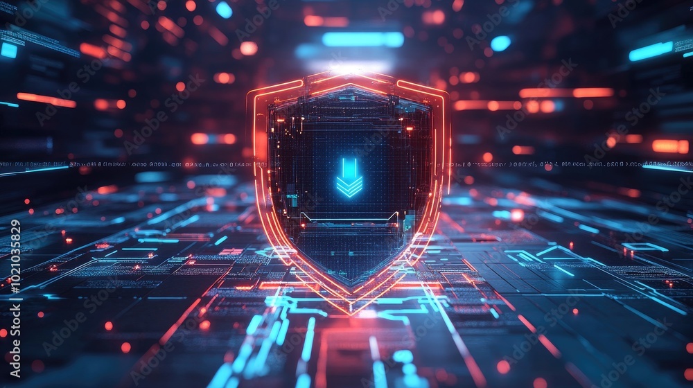 Poster a bold vpn shield highlighting data encryption and secure browsing, representing cybersecurity measu