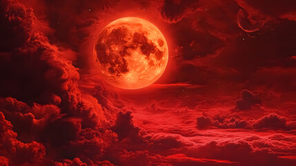 Red Moon and Clouds: The red moon partially obscured by clouds in the night sky.