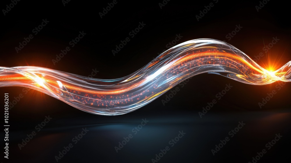 Poster mesmerizing abstract wave of glowing light flows gracefully against dark background, creating sense 
