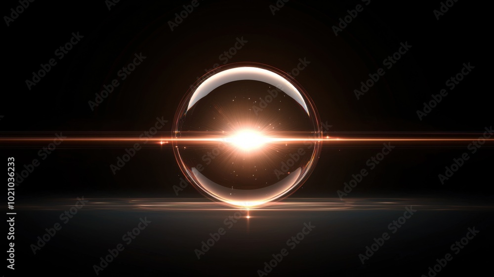 Poster glowing orb radiates light in dark environment, creating captivating visual effect. soft lens flare 