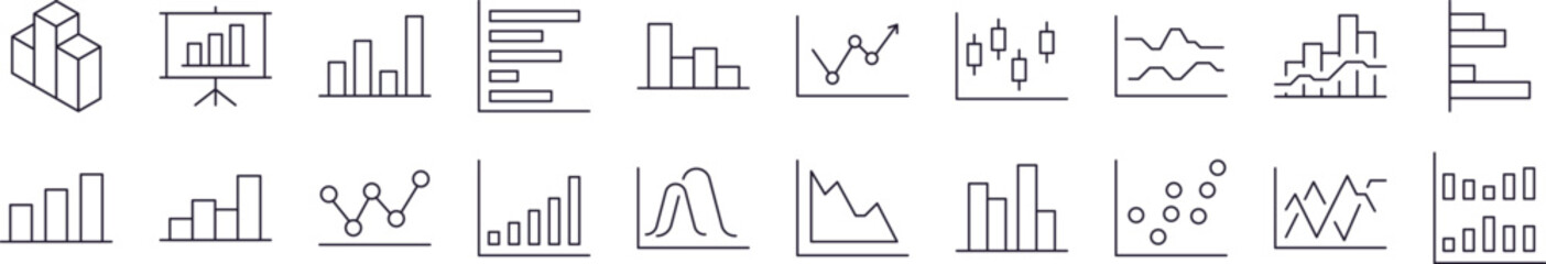 Progress Bar, Growth, Diagram Simple Icon Collection. Editable Stroke. Perfect for Infographics, Articles, Books, Flyers, Banners