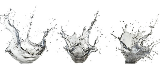 three set of water splash isolated transparent background