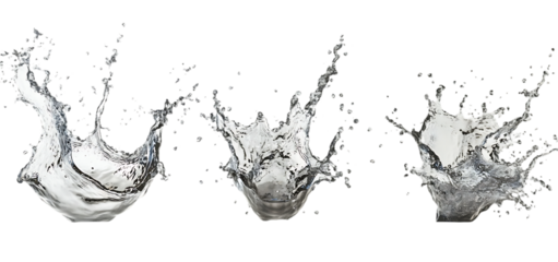 three set of water splash isolated transparent background