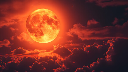 Red Moon : A red moon against a designed background.