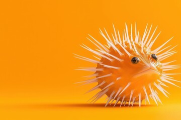 Colorful sea creature on orange background, isolated for emphasis.