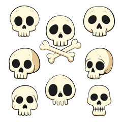 Set of skulls. Cartoon Halloween decorations