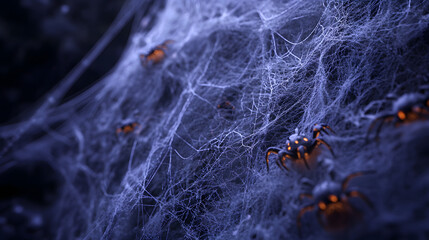 Elaborate Halloween Wallpaper Design Showcasing Intricate Cobwebs and Spooky Spiders on a Dark Backdrop