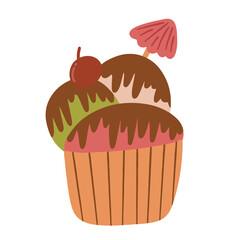 chocolate ice cream with cherry in transparant background