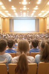 Coordinating Educational Events in a vibrant school auditorium with enthusiastic participants and activities