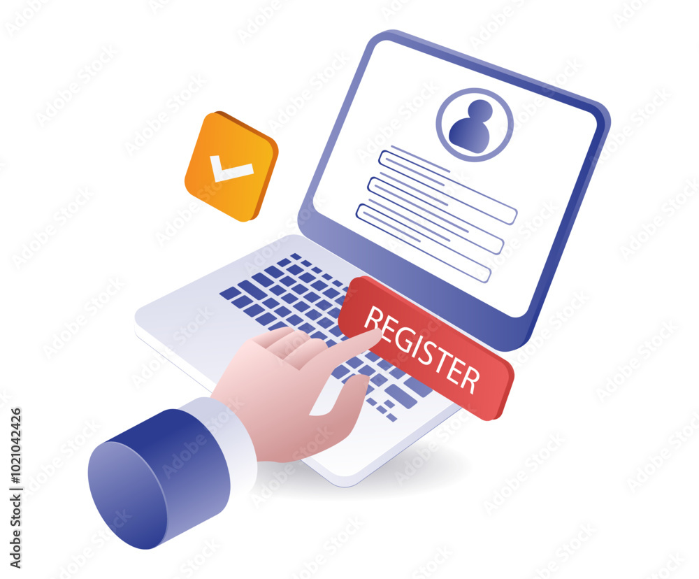 Aufkleber fill in the registration form data on the online computer