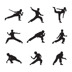 Kung Fu Symbol Icon Silhouette Vector Art Drawing Isolated on White Background