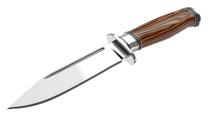 Fototapeta premium Sharp Hunting Knife with Wooden Handle Isolated on White Background
