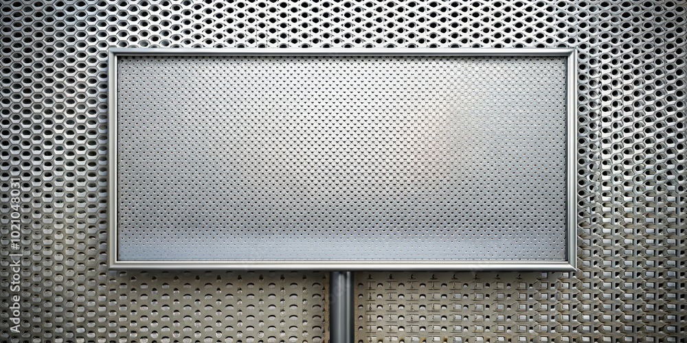 Poster a metallic background with a framed square grid surface overlayed with another grid pattern