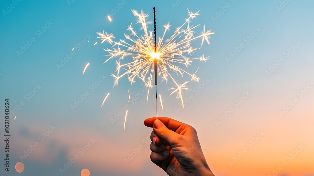 Aufkleber sparkler lighting up the evening sky at sunset creating a captivating display that symbolizes the sp