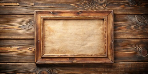 Rustic wooden frame with weathered paper on a distressed wood backdrop