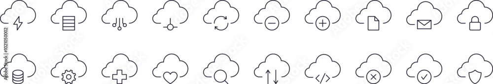 Poster arrows, lock, check etc in cloud store related image collection. editable stroke. perfect for infogr