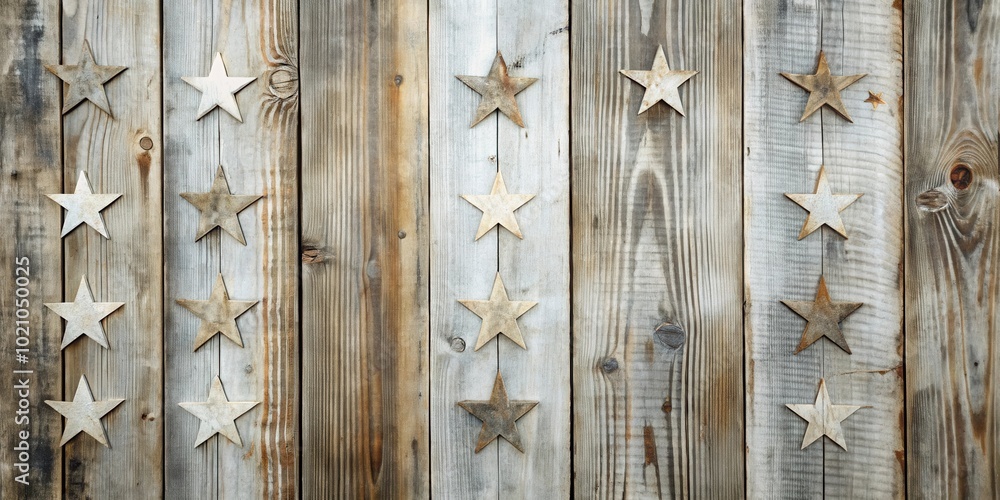Poster rustic wooden planks with a symmetrical arrangement of faded stars in a pattern of alternating color