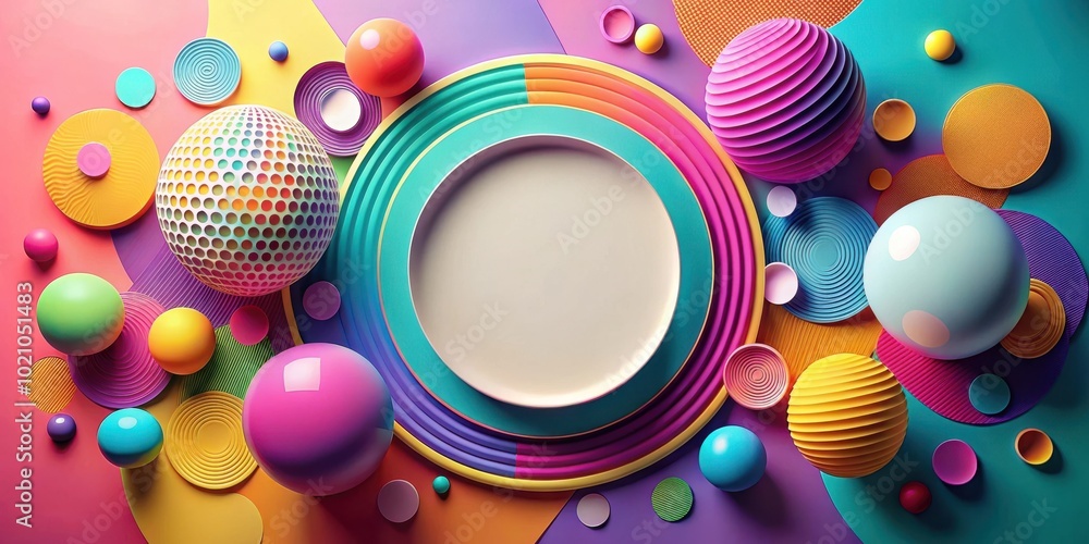 Poster A vibrant composition of colorful spheres, circles, and rings, creating a dynamic and playful visual experience.