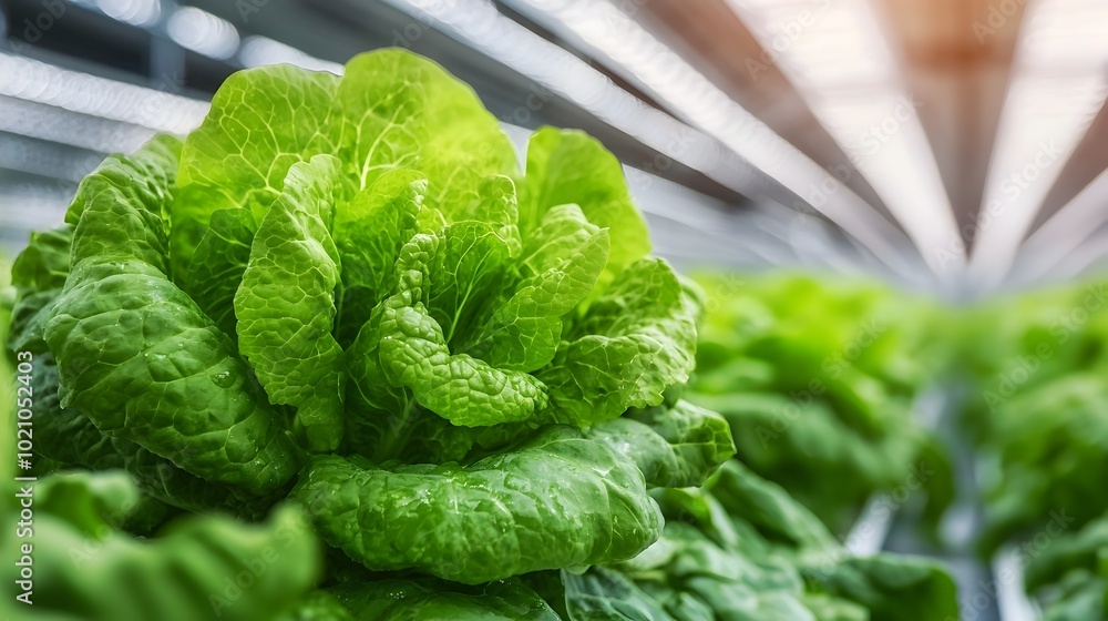 Poster Cutting edge Vertical Farming Setup inside a Technologically Advanced Greenhouse Cultivating a Variety of Nutrient rich Leafy Greens through Efficient Hydroponic Methods