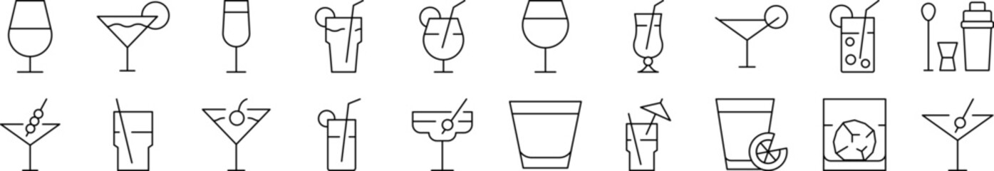 Beach Cocktail Line Icon Collection. Editable Stroke. Perfect for Infographics, Articles, Books, Flyers, Banners