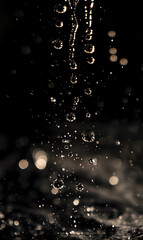 Dynamic Water Droplets Isolated on Black Background – High-Speed Captures, Ripples, Splashes, and Mist in Elegant Motion