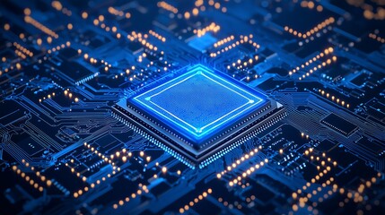 Digital Future: Illuminated Circuit Board with Modern Processor. Generative AI