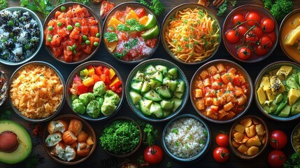 A vibrant assortment of fresh ingredients for healthy meals.