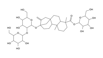 stevioside molecule, structural chemical formula, ball-and-stick model, isolated image glycoside