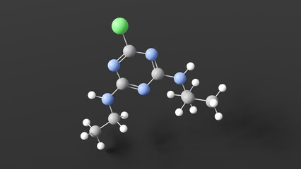 atrazine molecule 3d, molecular structure, ball and stick model, structural chemical formula herbicide