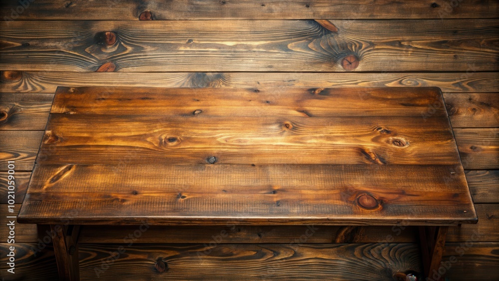 Aufkleber Rustic Wooden Tabletop with Rich Grain and Texture, Perfect for Displaying Products or Creating a Warm and Inviting Atmosphere