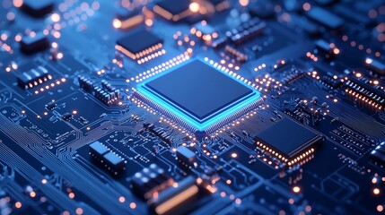 High-Performance Microprocessor Surrounded by Glowing Circuits. Generative AI