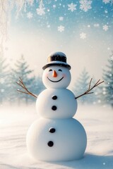 Obraz premium Happy Snowman in Winter Wonderland with Snow Falling.
