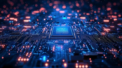 Obraz premium High-Performance Microprocessor Surrounded by Glowing Circuits. Generative AI