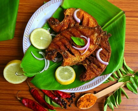 Spicy fish fry, Kerala famous pearl spot fry known as karimeen fry