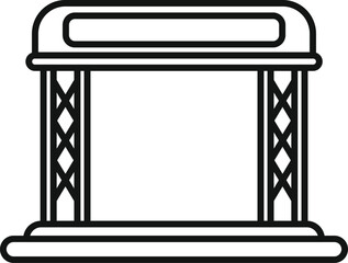 Black and white icon of a metal detector gate used for security purposes, pointing forward